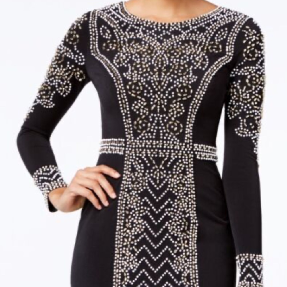 Speechless Black Beaded long sleeve body con  pencil dress  SZ 11